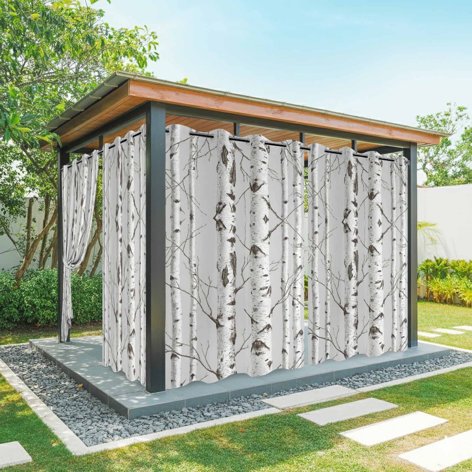 Nature Birch Trees Outdoor Curtains for Patio, Modern Gray Modern Tree Bark Texture Forest Sunshade Privacy Drapes Grommet Waterproof Outside Curtains for Porch/Cabana/Balcony 54"x 108", 1 Panel