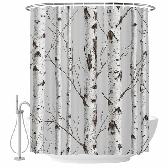 Nature Birch Trees Shower Curtain for Bathroom, Modern Gray Modern Tree Bark Texture Forest Waterproof Cloth Fabric Bathroom Accessories Set with 12 Rust Proof Plastic Hooks, 72"x78"