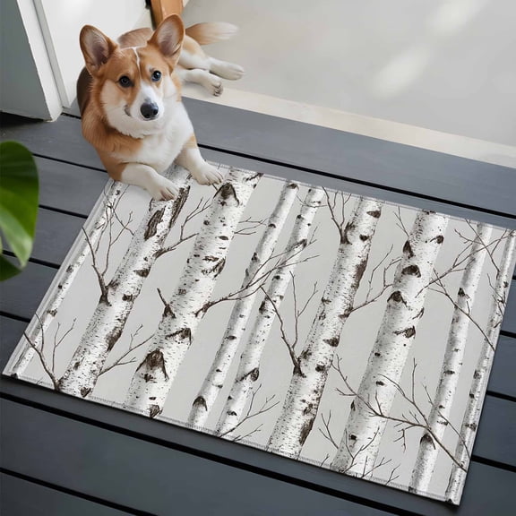 Nature Birch Trees Small Area Rugs 2x3 Modern Gray Modern Tree Bark Texture Forest Entryway Rugs Washable Door Mat, Low-Profile Area Rugs Non Slip Floor Carpet for Living Room Bedroom Home Office