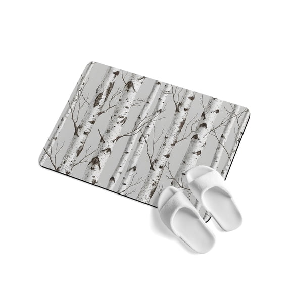 Nature Birch Trees Soft Diatomaceous Earth Mat, Modern Gray Modern Tree Bark Texture Forest Absorbent Bath Mat Non Slip Rubber Backed Quick Dry Doormat Fit Under Door for Bathroom Kitchen 16"x24"