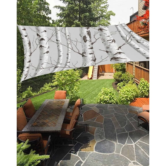 Nature Birch Trees Sun Shade Sail 12'X16' Modern Gray Modern Tree Bark Texture Forest UV Block Outdoor Sail Shades Breathable Waterproof Rectangular Sunshade for Patio Garden Pool Pergola Porch