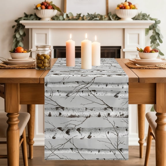 Nature Birch Trees Table Runner, Modern Gray Modern Tree Bark Texture Forest Washable Cotton-linen Table Runners Dining Kitchen Decoration for Everyday Home Wedding Party Decor, 13 x 36 Inch