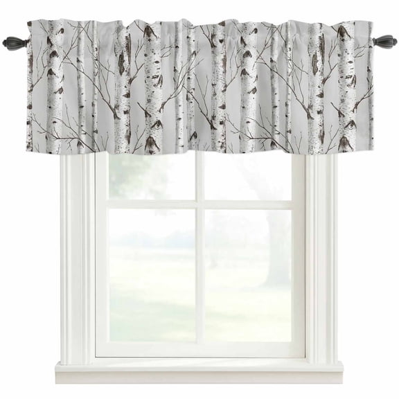 Nature Birch Trees Valances for Windows Modern Gray Modern Tree Bark Texture Forest Rod Pocket Curtain Valance Window Treatment Short Curtains for Kitchen Living Room, 42"x18"