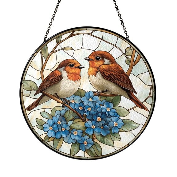 Nature Bird Glass Suncatcher Window Hanging Decor, Forget Me Not Robin Light Catcher Accent, Thoughtful Gift