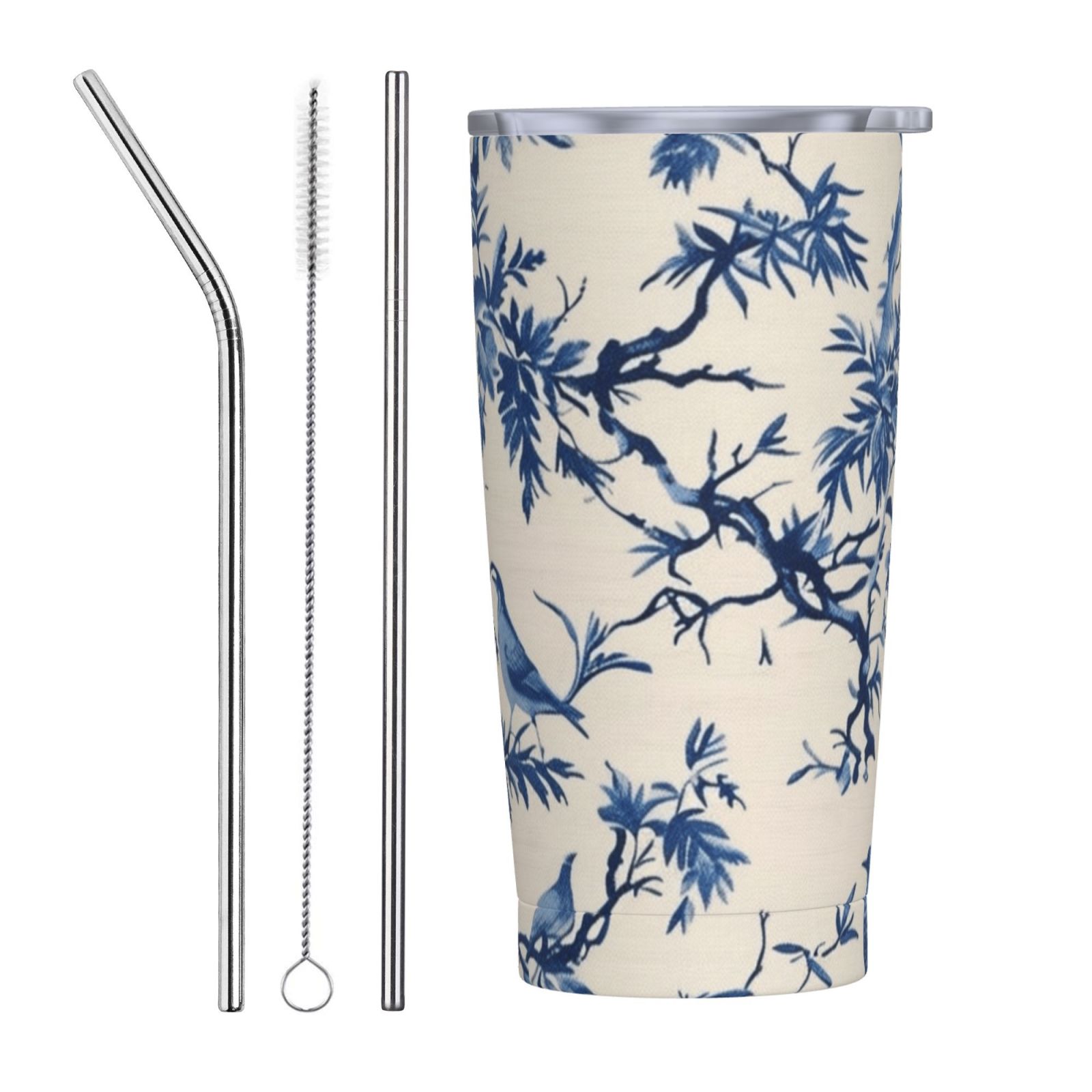 Nature Birds Toile 20 oz stainless steel car cup with straw cover