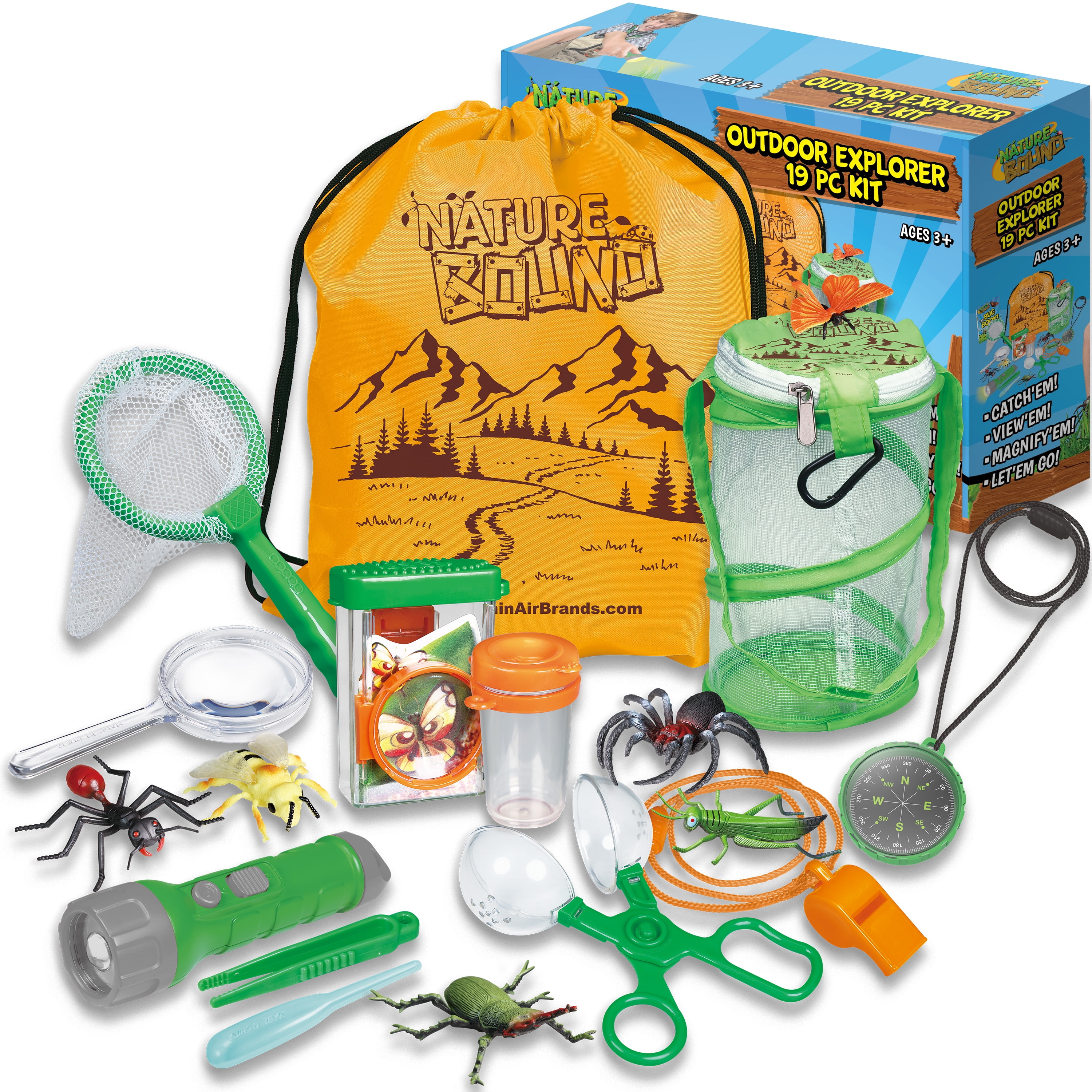 Nature Bound 19 PC Outdoor Explorer Kit & Bug Catcher Set with Flashlight,  Compass, Magnifying Glass, Butterfly Net, and More 