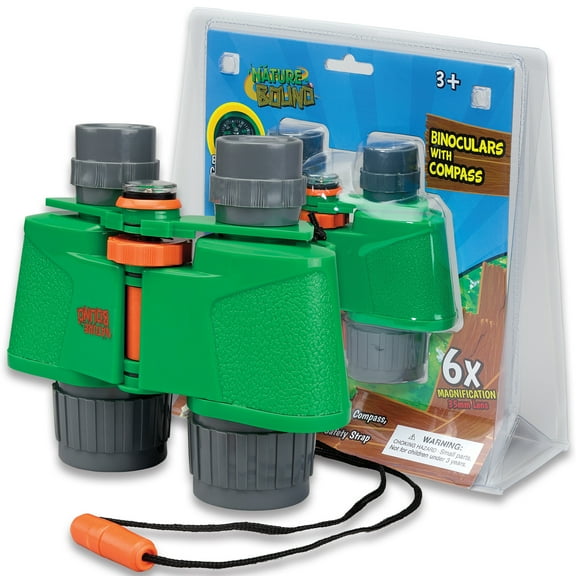 Nature Bound: Binoculars With Built-In Compass - Green - Outdoor Exploration Tool, 6x35 Resolution, 6x Magnification Power, Safety Strap, Toy Kids 3+
