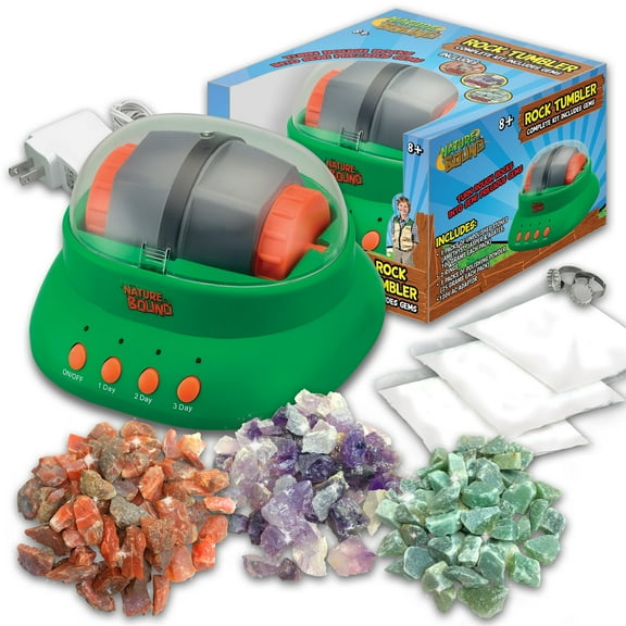 Nature Bound: Rock Tumbler - Starter Kit, Turn Rocks Into Gemstones, Create Jewelry, Amethyst-Jasper-Agates Stones, 2 Rings, Polishing Powder, Kids 8+
