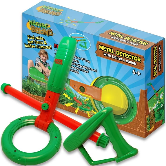 Nature Bound: Metal Detector - Green & Orange - 29" Toy Light & Sound Treasure & Object Finder, Adjustable Handle, Outdoor Exploration Tool, Kids 6+