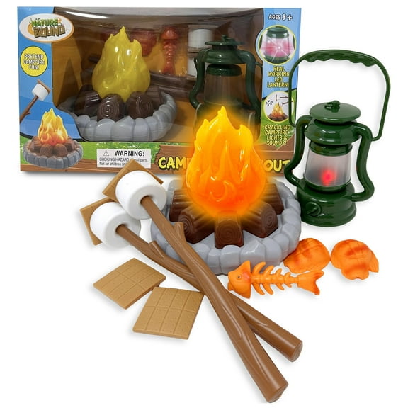 Nature Bound: Campfire Cookout - 13pc Light & Sound Camping Toy Playset, Crackling Campfire, S'mores-Lantern-Fish, In-Outdoor Pretend Play, Kids 3+
