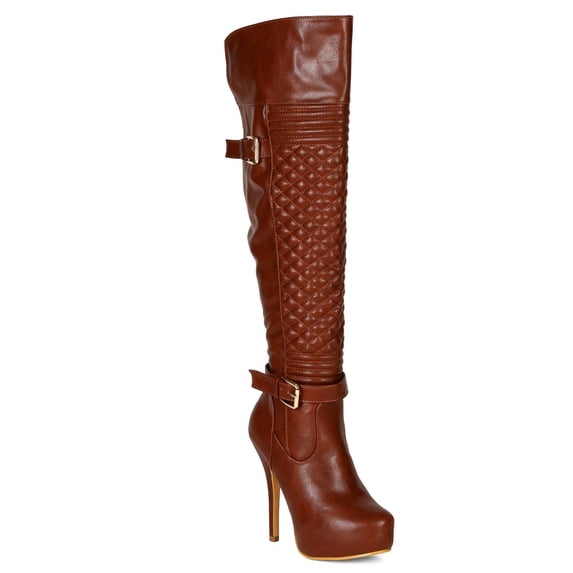 Nature Breeze BF60 Women Pointy Toe Platform Quilt Over Knee Stiletto Heel Boot