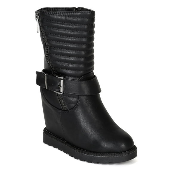Nature Breeze BH17 Women Leatherette Padded Shaft Hidden Wedge Mid Calf Riding Boot