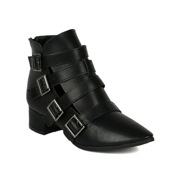 Nature Breeze BK52 Women Leatherette Strappy Cut Out Pointy Toe Ankle Bootie