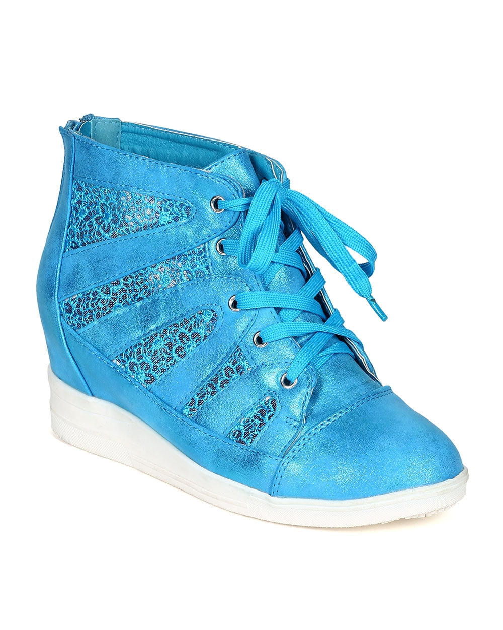 Nature Breeze CC59 Women Leatherette Lace Mesh Wedge Sneaker