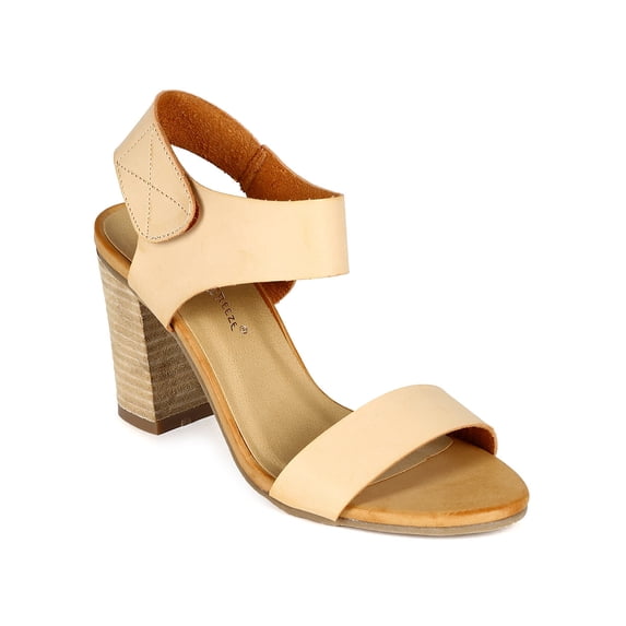 Nature Breeze CC84 Women Leatherette Open Toe Hook and Loop Ankle Strap Chunky Heel Sandal