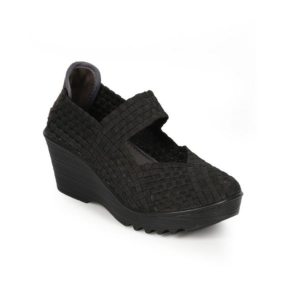 Nature Breeze CG74 Women Elastic Fabric Weave Mary Jane Clog Wedge