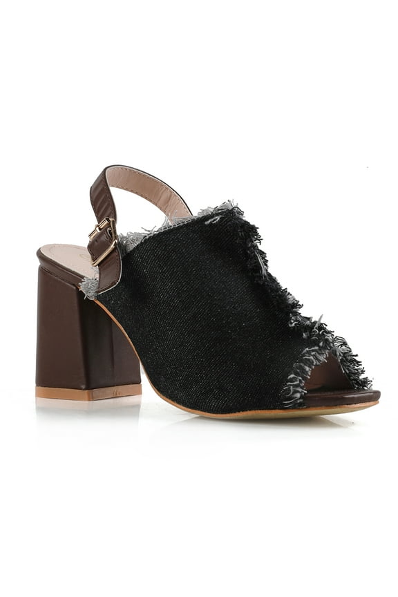 Cara-02 Peep Toe Sligback Heel in Black Denim