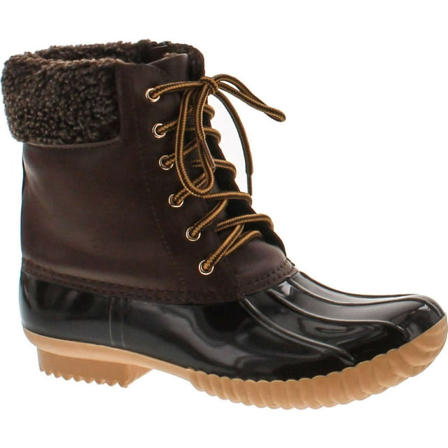 Nature Breeze Duck-02 Women Stitching Lace Up Side Zip Waterproof Insulated Boot, Brown, 7