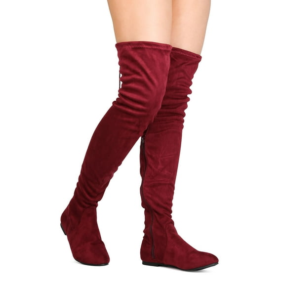 Nature Breeze FF44 Women Faux Suede Thigh High Back Drawstring Flat Boot