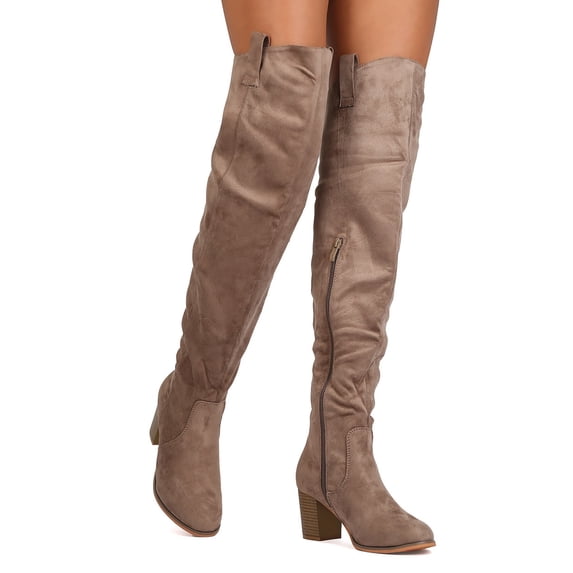 Nature Breeze FG05 Women Faux Suede Over The Knee Chunky Heel Riding Boot