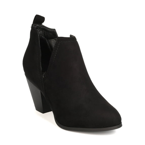 Nature Breeze FI89 Women Faux Suede Almond Toe Side Slit Chunky Heel Bootie