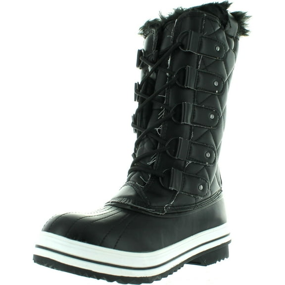 Nature Breeze FROST-03 Women's Lace Up Waterproof Quilted Mid Calf Weather Snow Boots, Black, 6