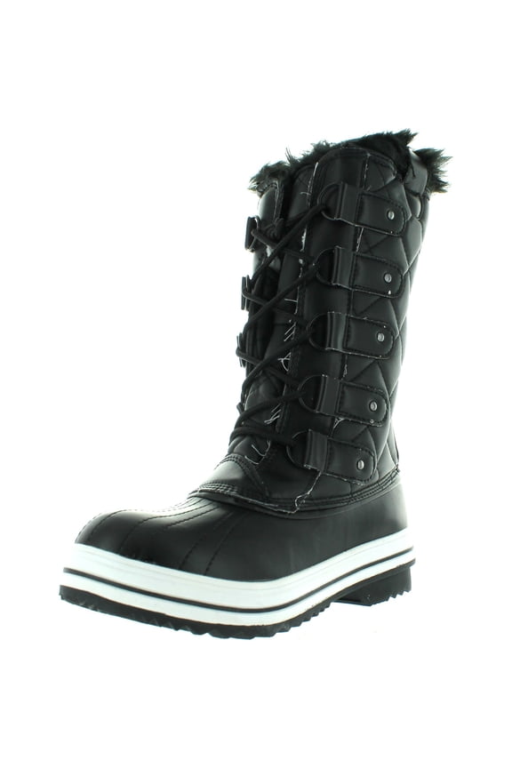 Nature Breeze FROST-03 Women's Lace Up Waterproof Quilted Mid Calf Weather Snow Boots, Black, 6