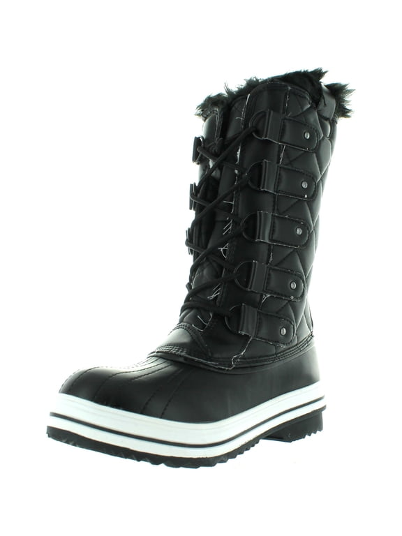 Nature Breeze FROST-03 Women's Lace Up Waterproof Quilted Mid Calf Weather Snow Boots, Black, 6