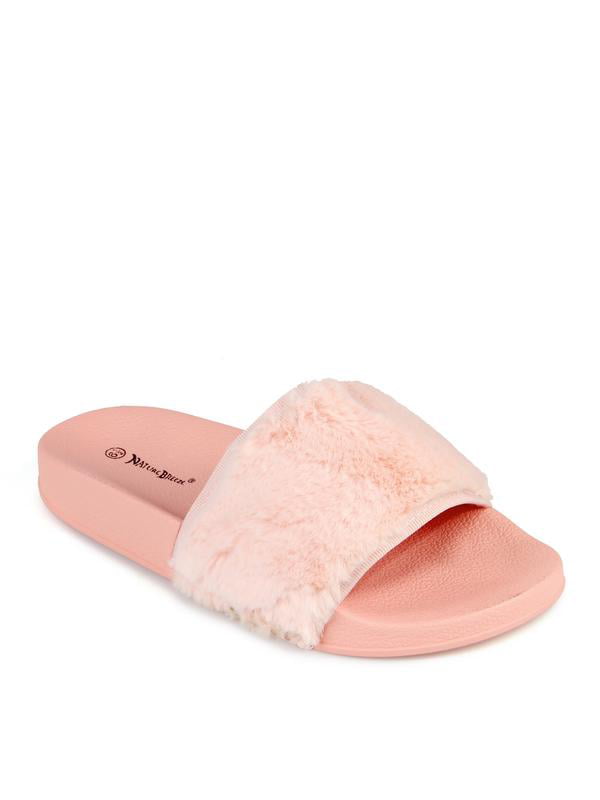 Nature Breeze Faux Fur Women's Slip On Sandals in Pink - Walmart.com
