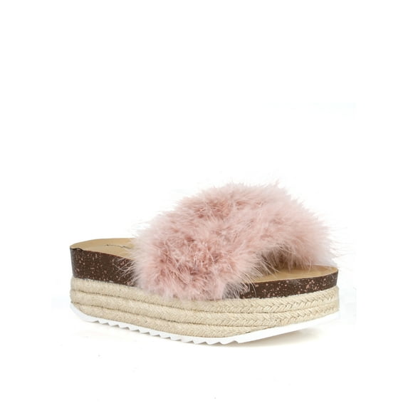 Nature Breeze Faux fur Platform Espardrilles in Pink