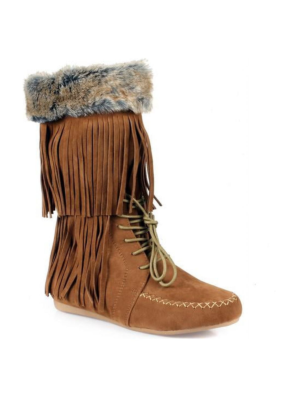Nature Breeze Fringe Women s Moccasin Booties in Tan