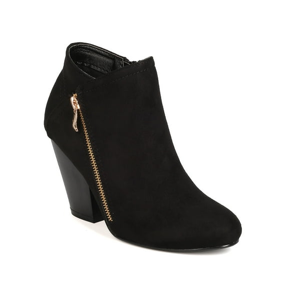 Nature Breeze GK43 Women Faux Suede Almond Zippered Chunky Heel Bootie