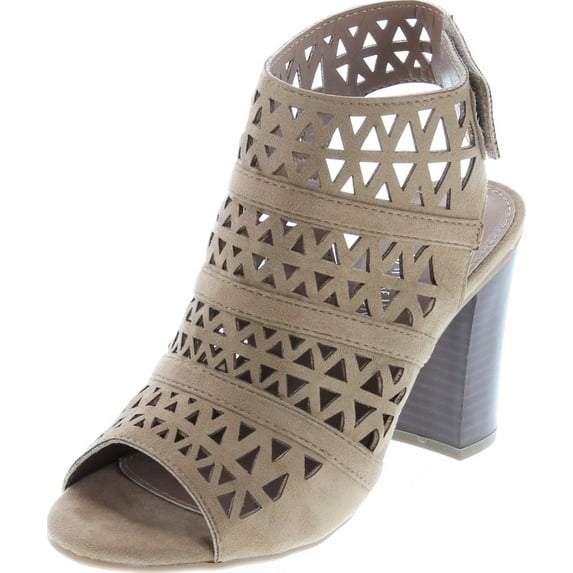 Nature Breeze Hush-03 Women Perforated Block Heel - Dressy, Trendy, Date Night - Peep Toe Mule, Beige Suede, 6