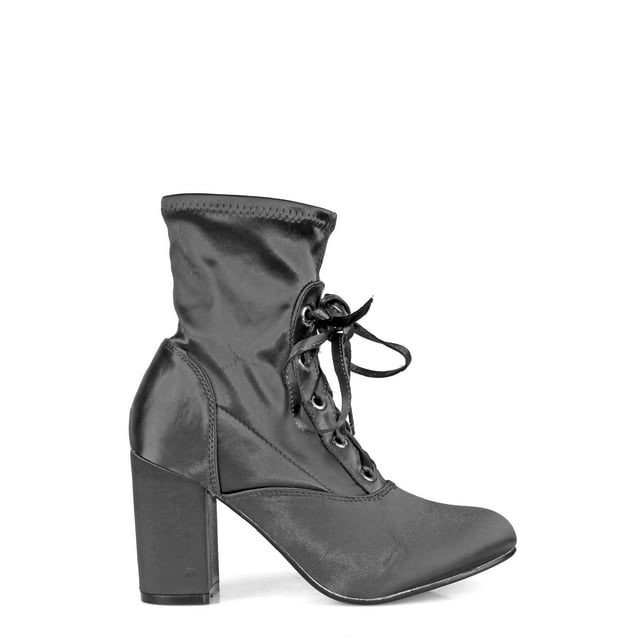 Nature Breeze Lace up Almond Toe Chunk Heel Women's Anke Boots in Grey