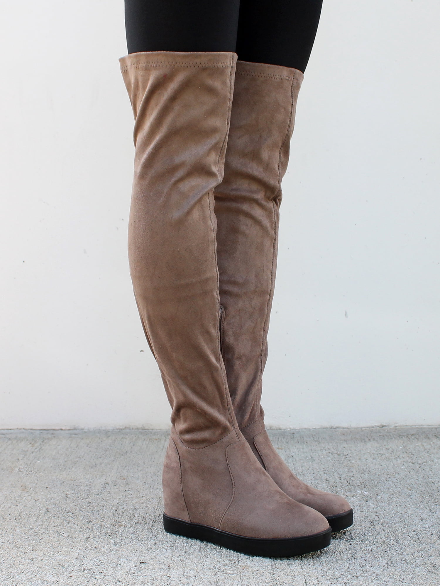 Nature Breeze Over the Knee Women's Wedge Boots in Taupe