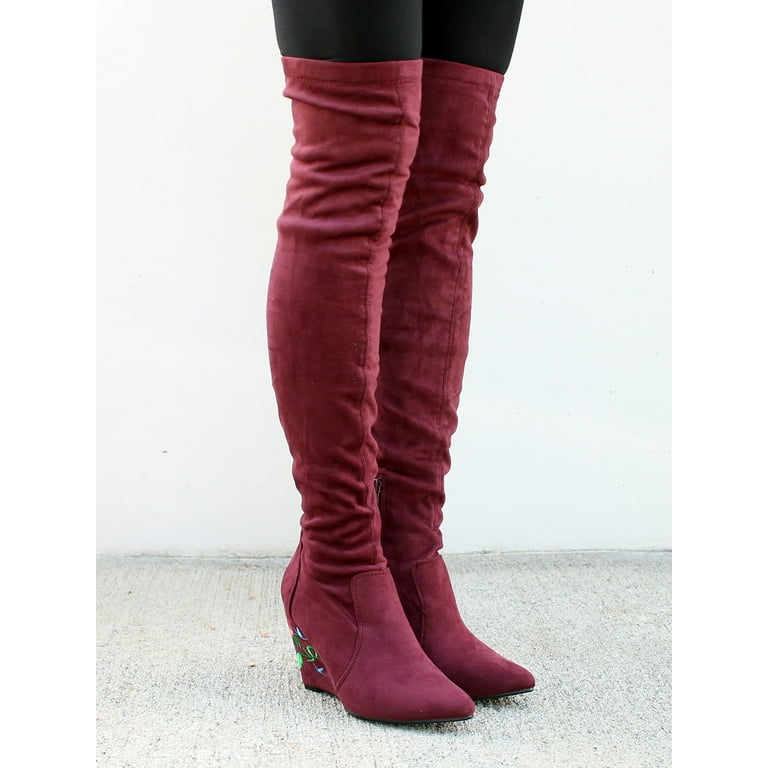 Wine boots top knee high