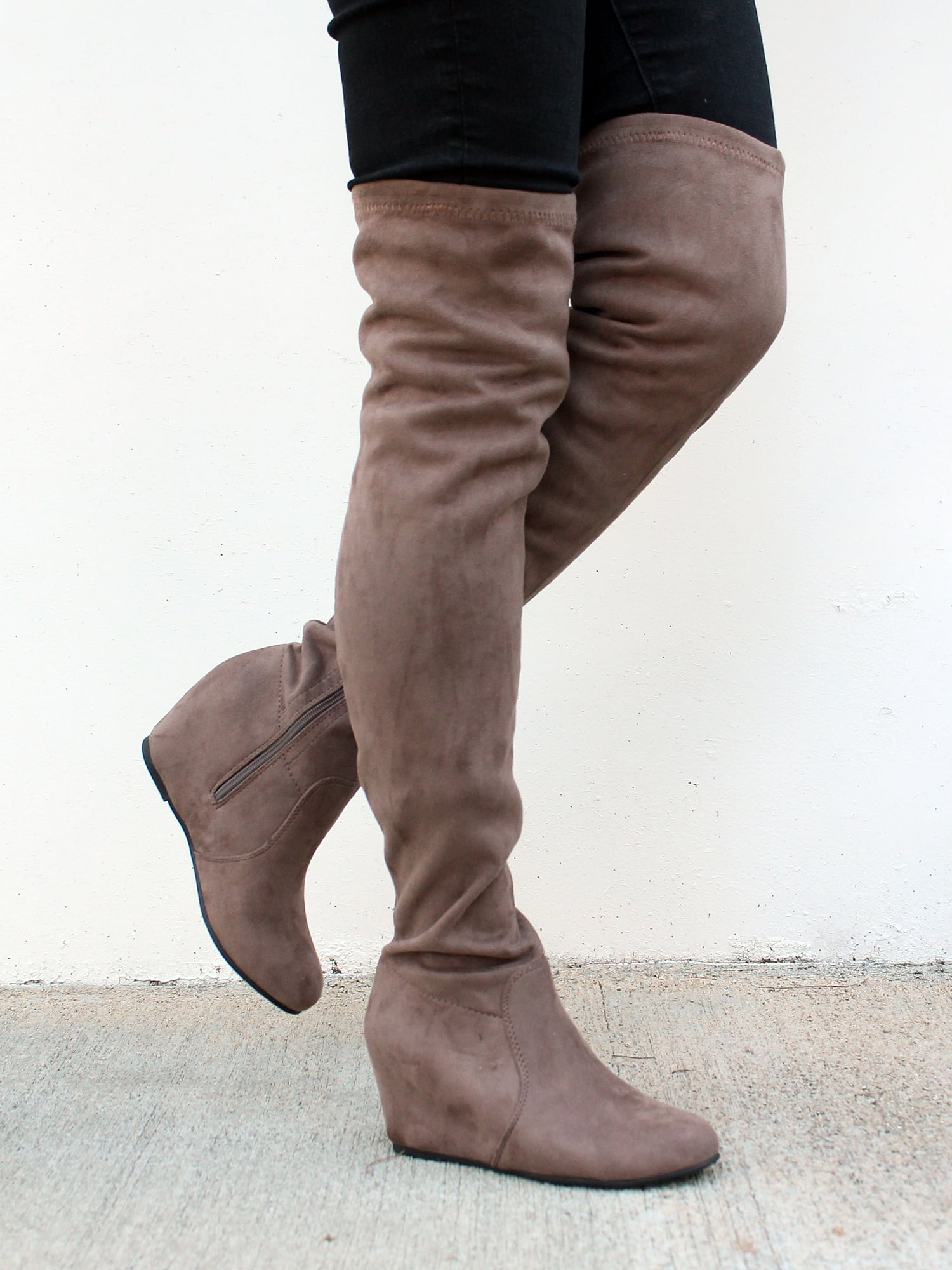 Nature Breeze Over the knee Women's Hidden wedge Boots in Taupe