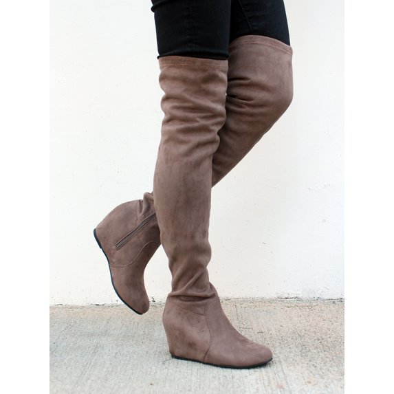 Nature Breeze Over the knee Women's Hidden wedge Boots in Taupe