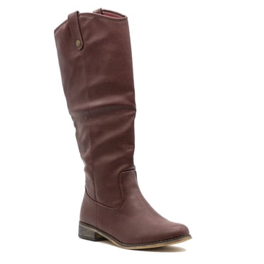 Nature Breeze Black Platform Round Toe Knee High Boot