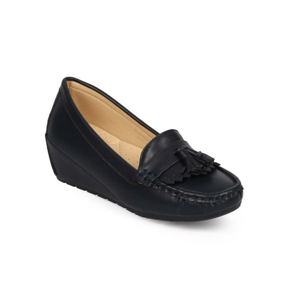 Nature Breeze Southbay-05 Round Toe Low Wedge Tassel Moccasin Loafer