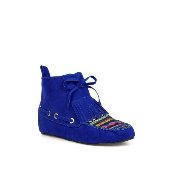 Nature Breeze Tribal Women's Moccasion Booties in Blue