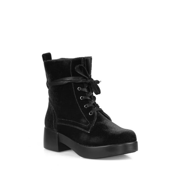 Nature Breeze Velvet Combat Women's Boot in Black