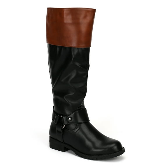 Nature Breeze Vivienne-06 New Women PU Two Tone Harness Riding Knee High Boot