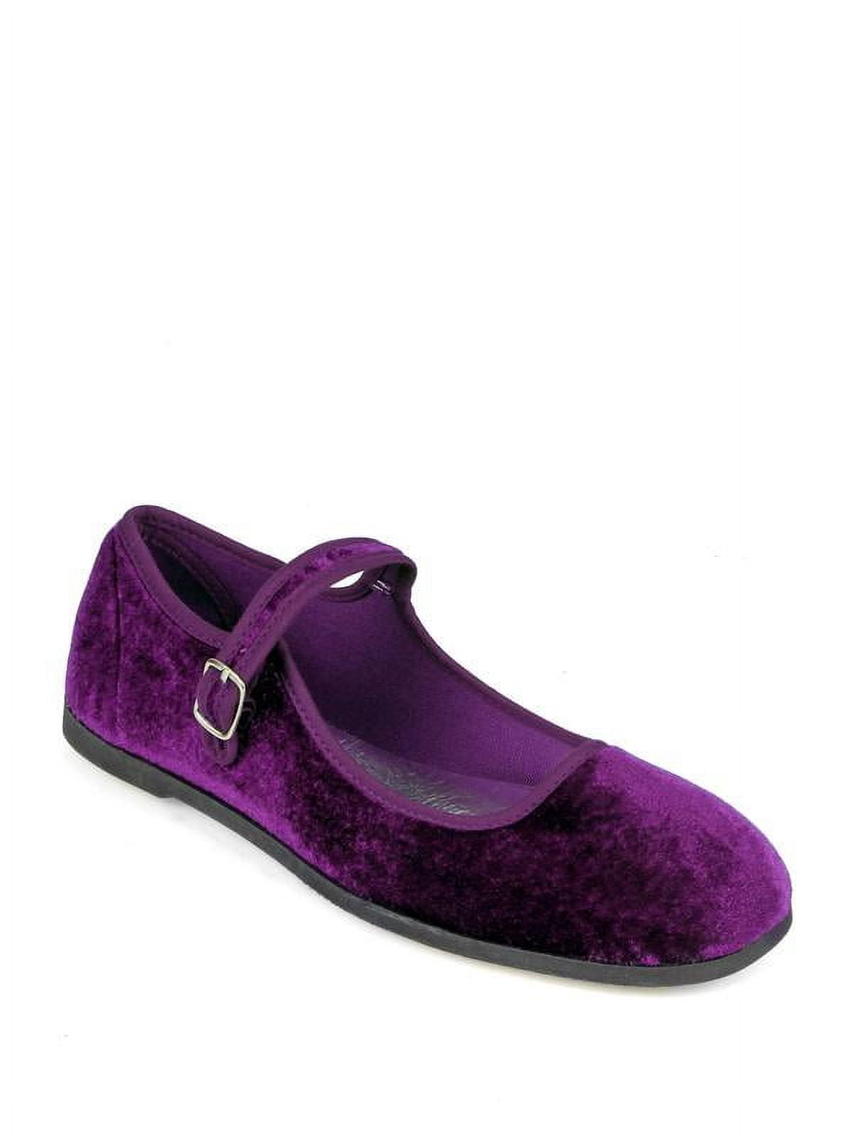 Nature Breeze Women's Ankle Strap Faux Velvet Mary Jane Flats