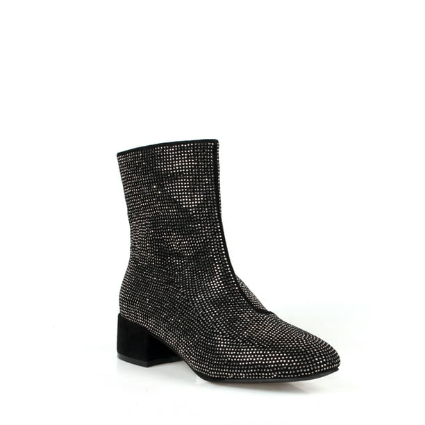Nature Breeze Women's Rhinestone Block Heel Ankle Boots in Black ...