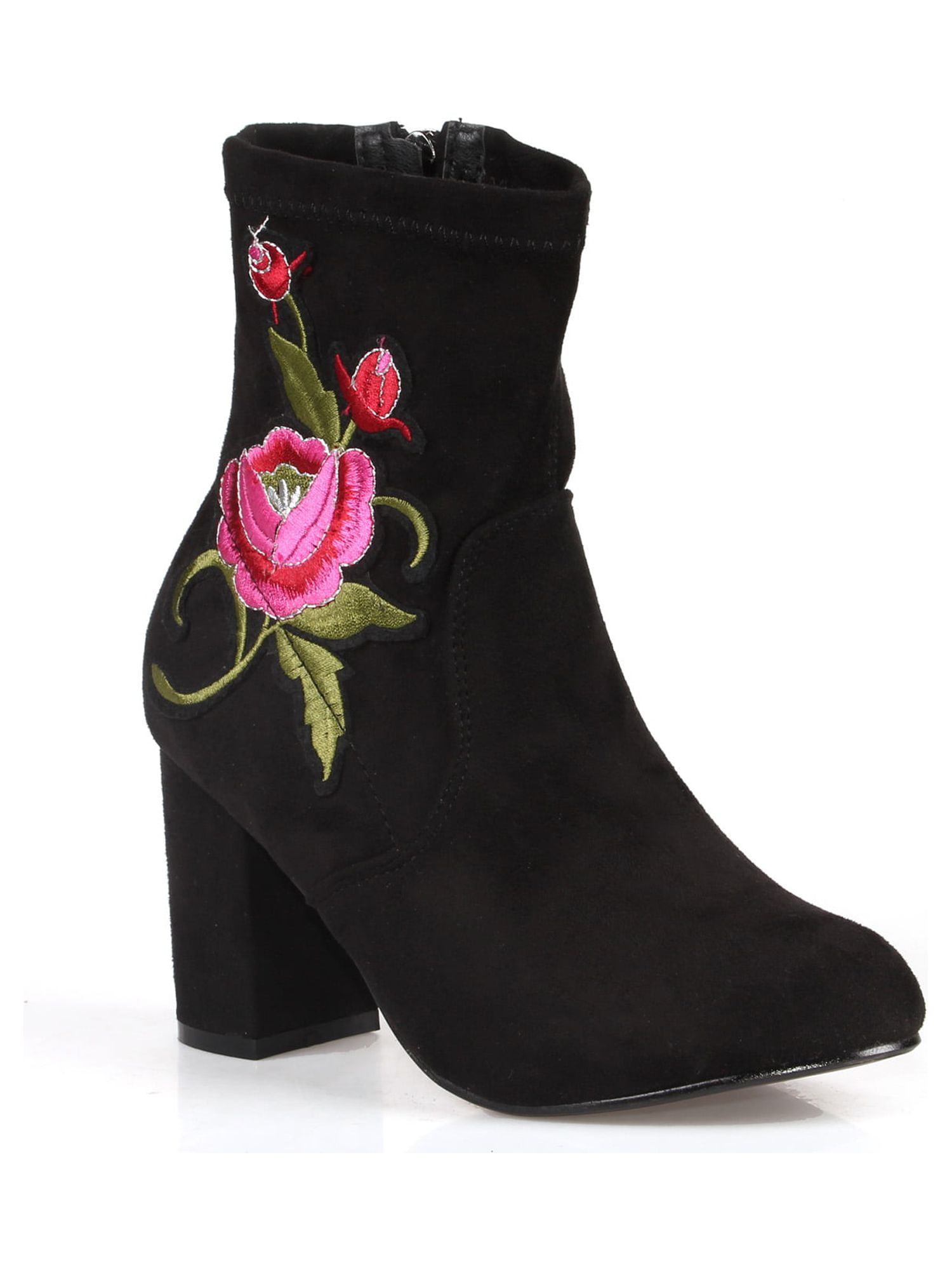 Nature Breeze Women's Rose Detailed Ankle Booties in Black - Walmart.com