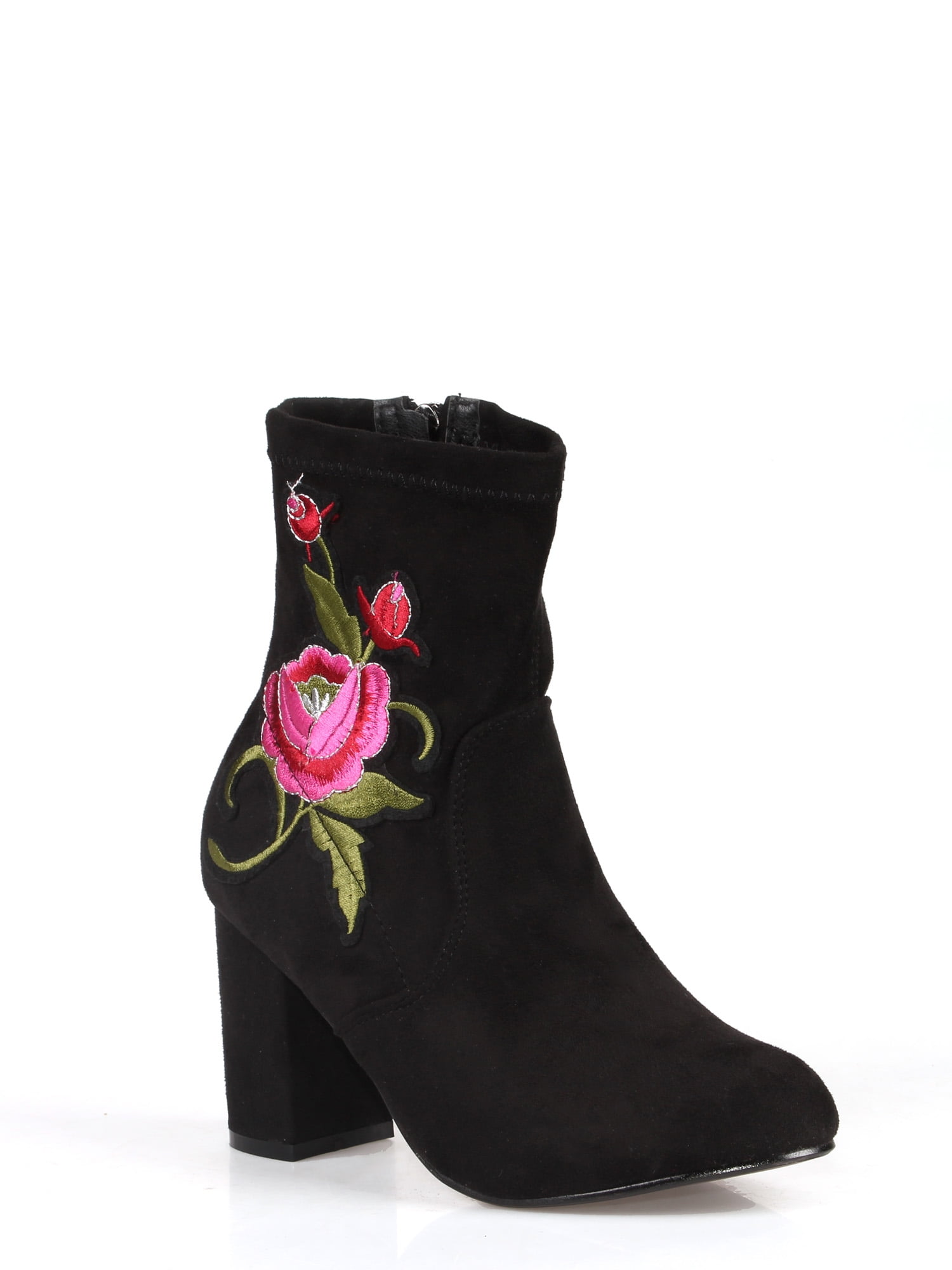 Rose embroidered cheap ankle boots