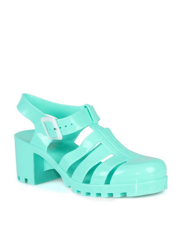 Caged Jelly Chunky Heel Sandal in Silver SU01 - Walmart.com