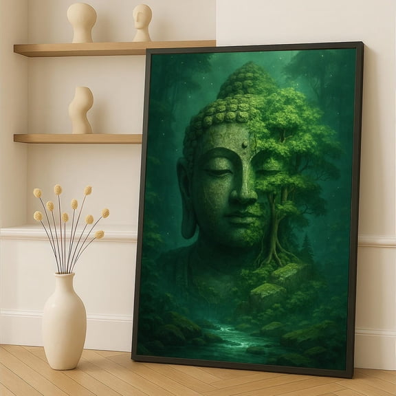 Nature Buddha Canvas Painting, Tranquil Forest Meditation Wall Art, Spiritual Zen Decor, Ready To Hang, Gift For Boho Home Lovers, Unframed Poster Size 12x18