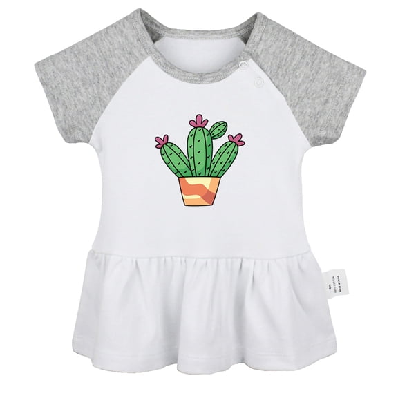 Nature Cactus Pattern Dresses For Baby, Newborn Babies Skirts, Infant Princess Dress, 0-24M Kids Graphic Clothes (Gray Raglan Dresses, 0-6 Months)